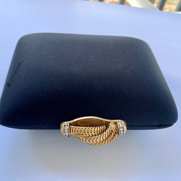 Rodo Black Satin Clutch Evening Bag With Gold Swarovski Crystals Closure, Metal - Picture 9 of 11